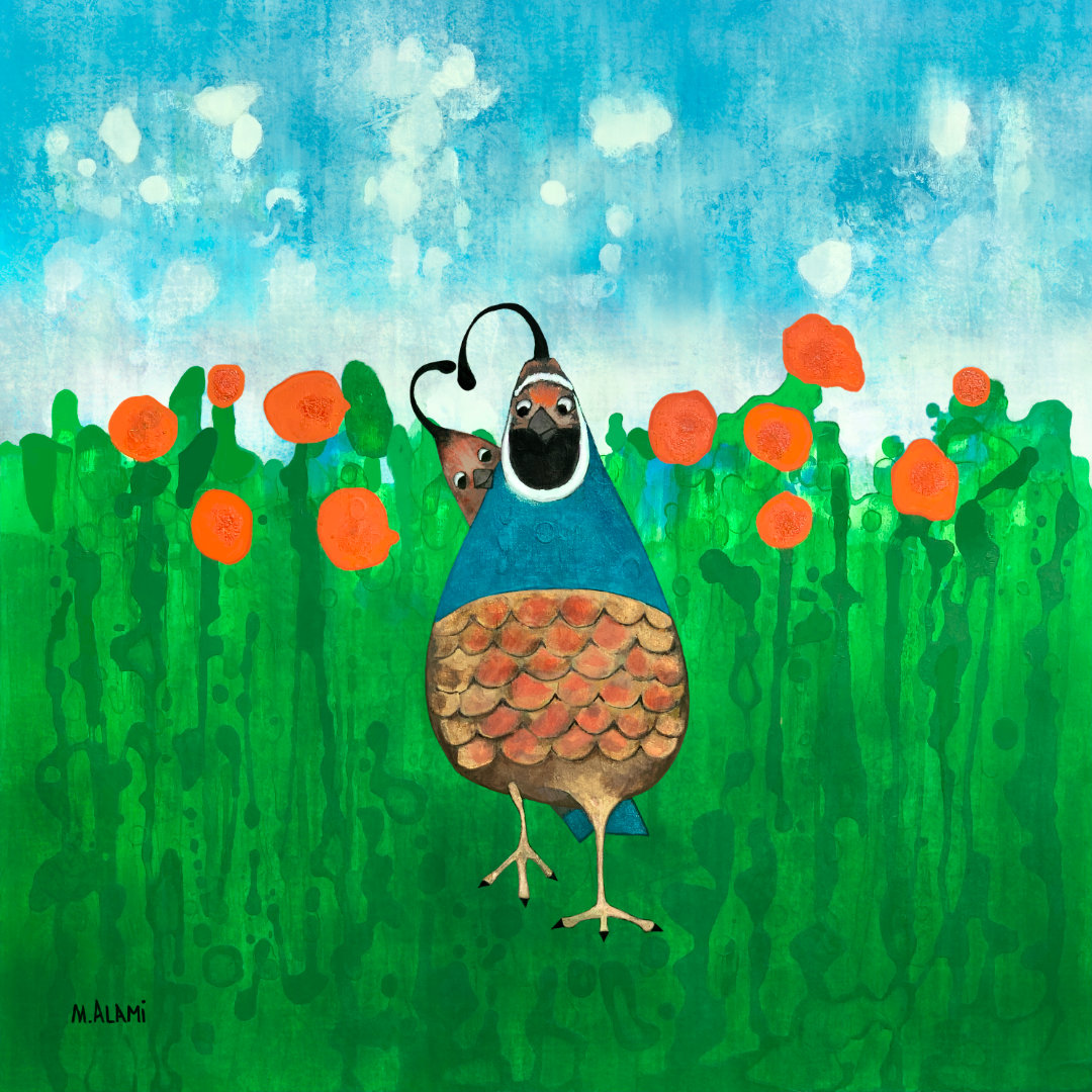 Painting of Quails and Poppies