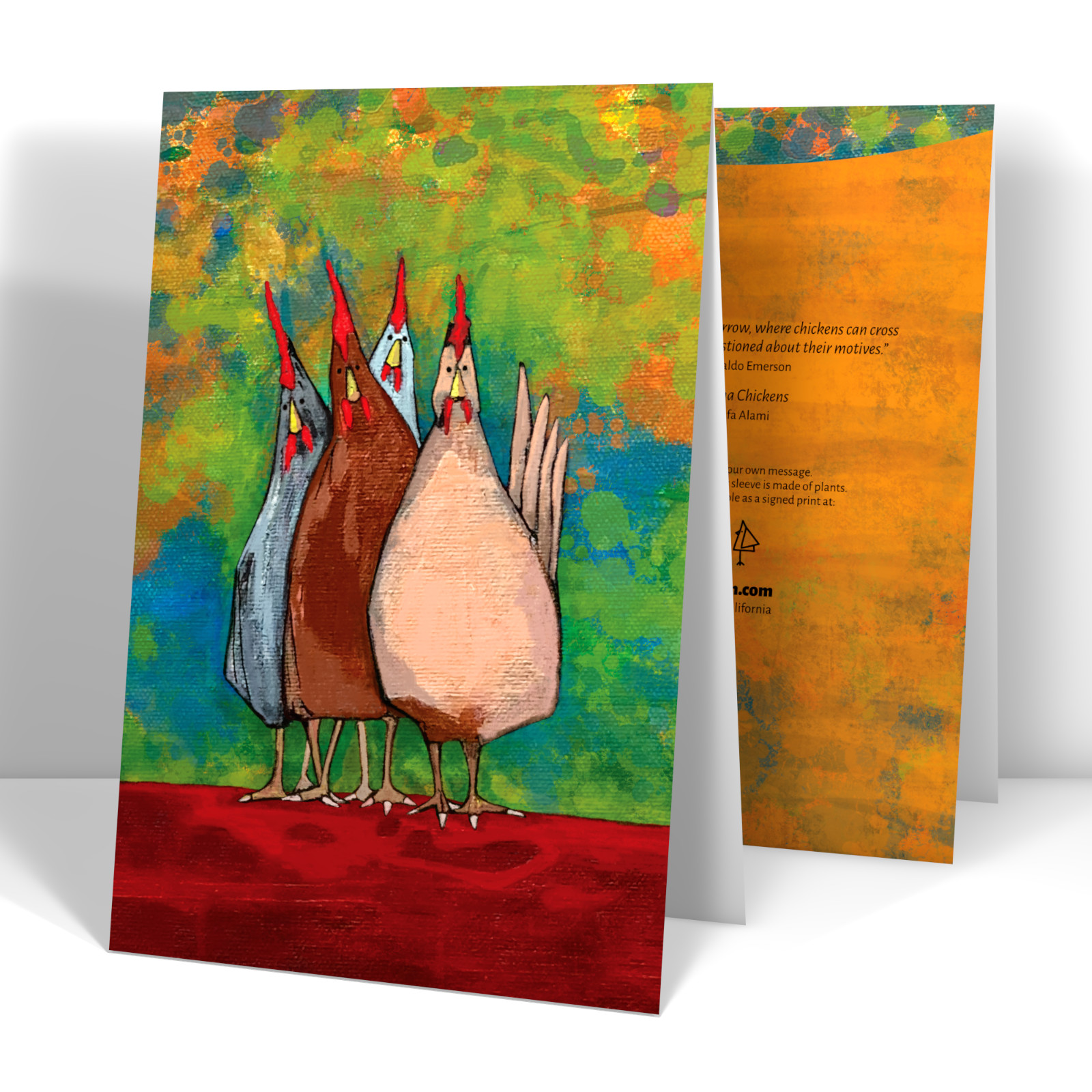 Painting of four chickens