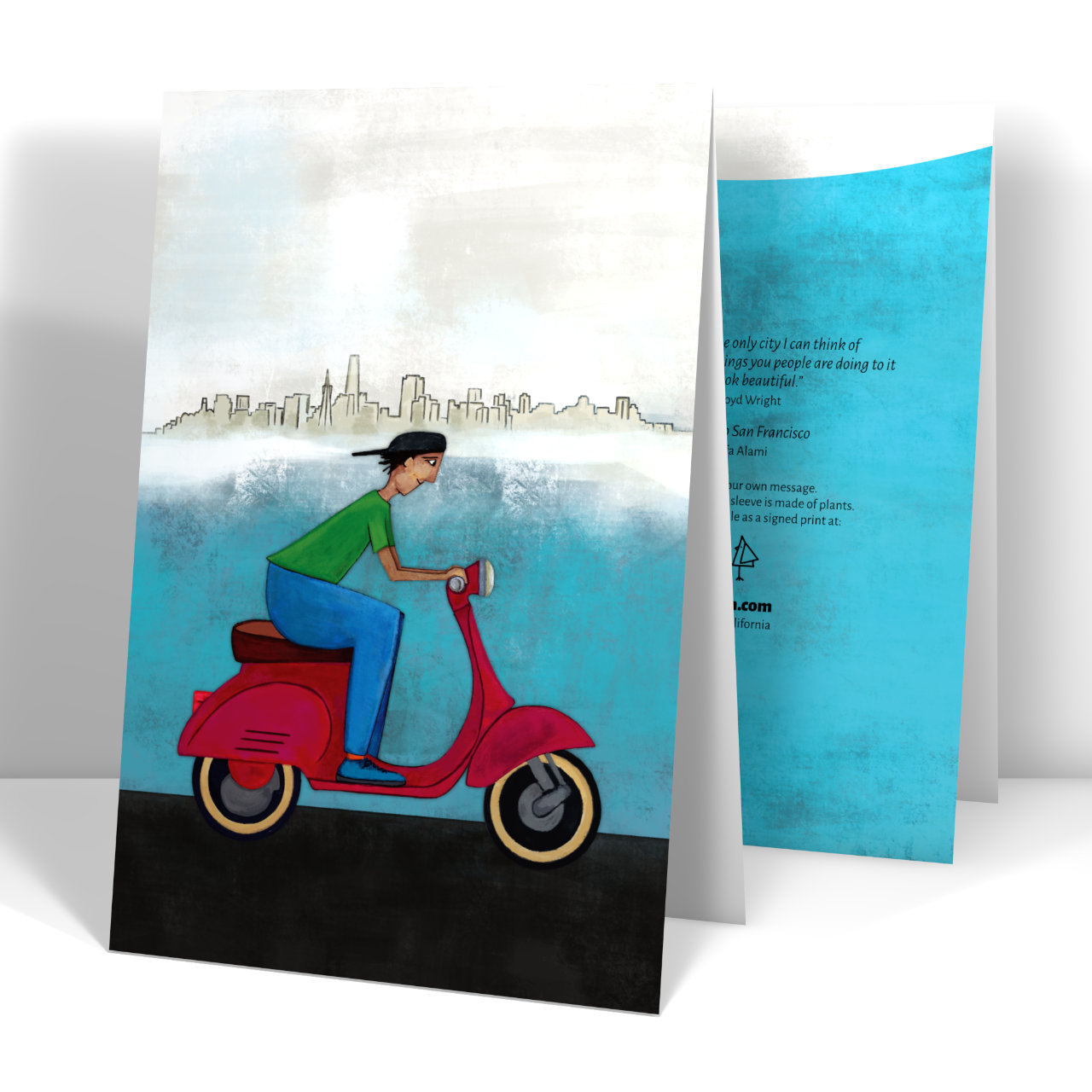 Painting of Vespa riding to San Francisco